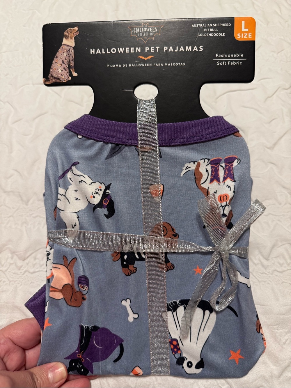Halloween Pet Pajamas - Gray with Purple Trim